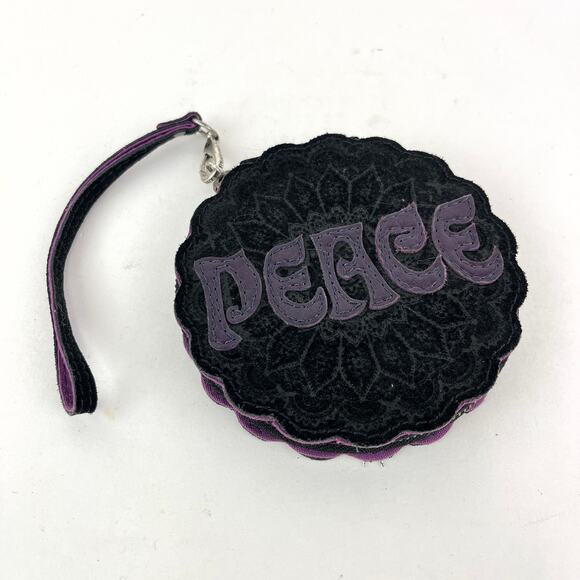 Lucky Brand Full Zip Round PEACE Suede Wristlet - Picture 1 of 5